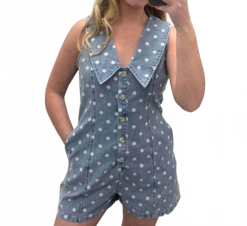 NEW AUREUM sailor collar denim romper in blue